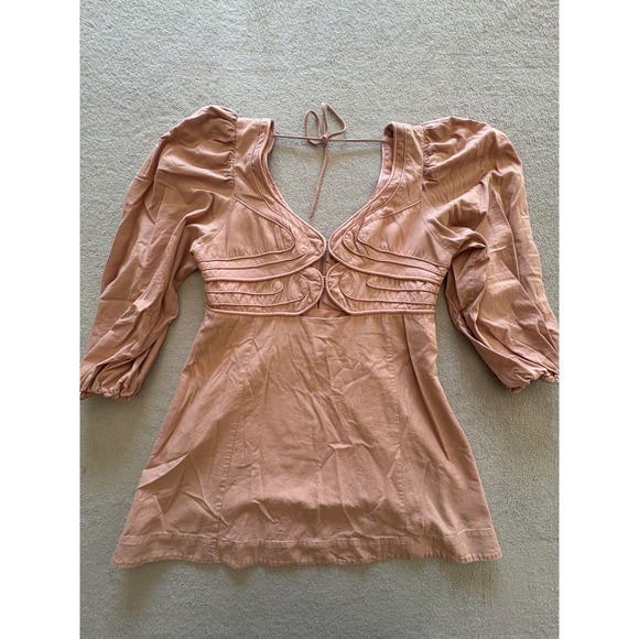 FARM Rio for Anthropologie Dresses & Skirts - FARM Rio for Anthropologie Rose Pink Puff Sleeve V Neck Mini Dress XL
